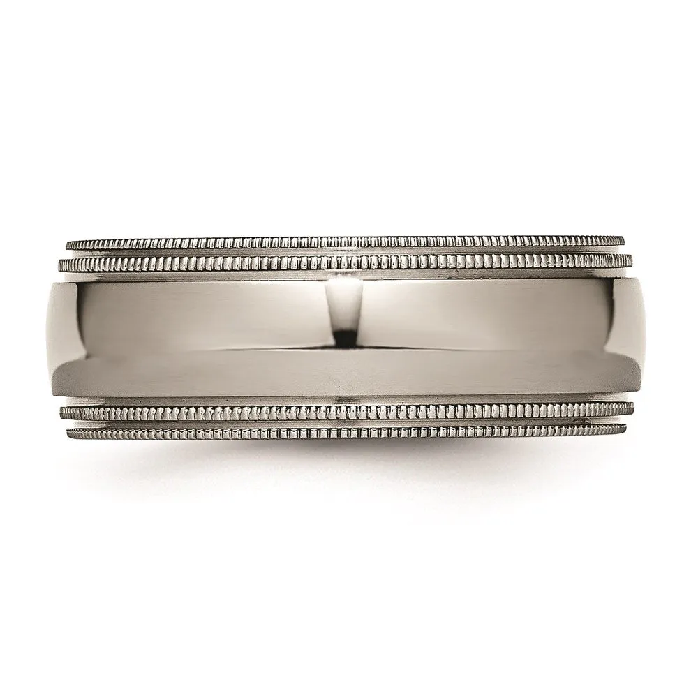Titanium Grooved and Beaded Edge 8mm Polished Band | TB135