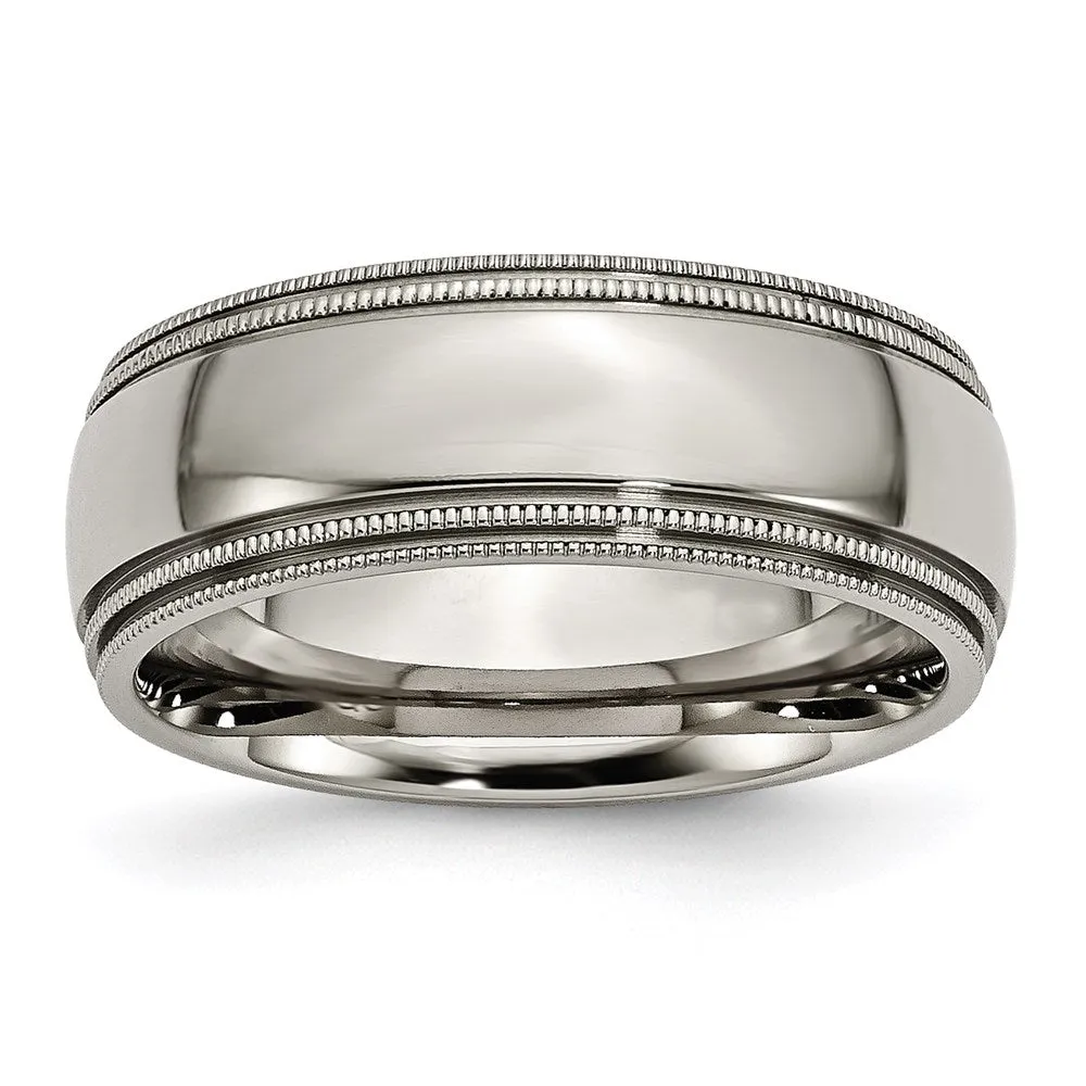 Titanium Grooved and Beaded Edge 8mm Polished Band | TB135