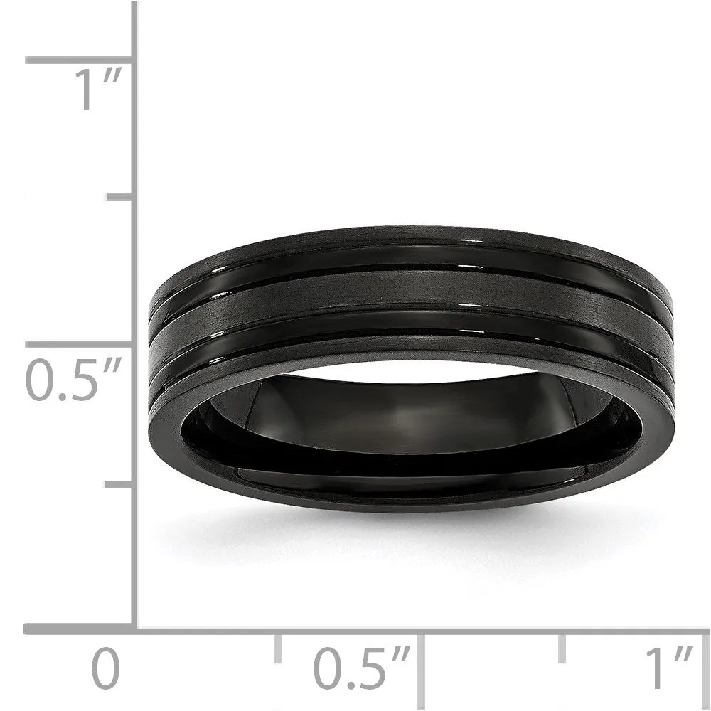Titanium Grooved Black IP-plated 6mm Brushed and Polished Band | TB365