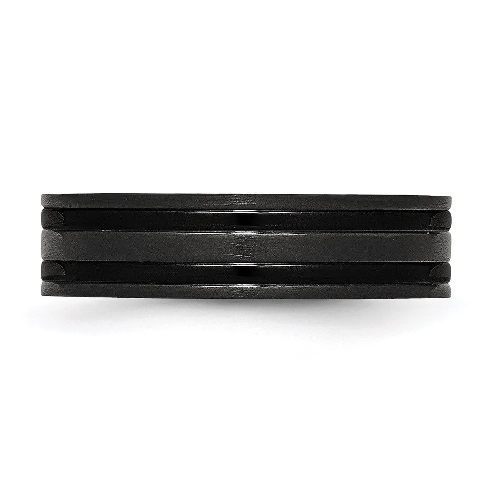 Titanium Grooved Black IP-plated 6mm Brushed and Polished Band | TB365