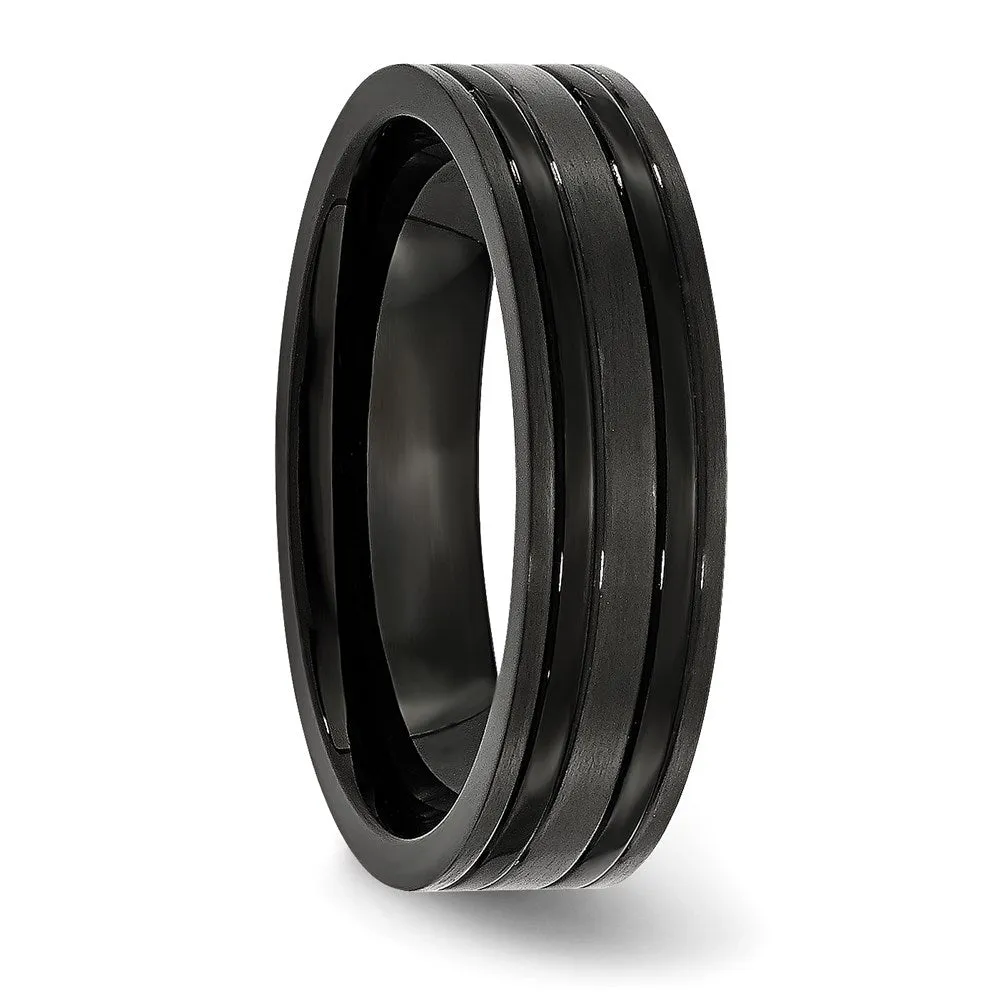 Titanium Grooved Black IP-plated 6mm Brushed and Polished Band | TB365
