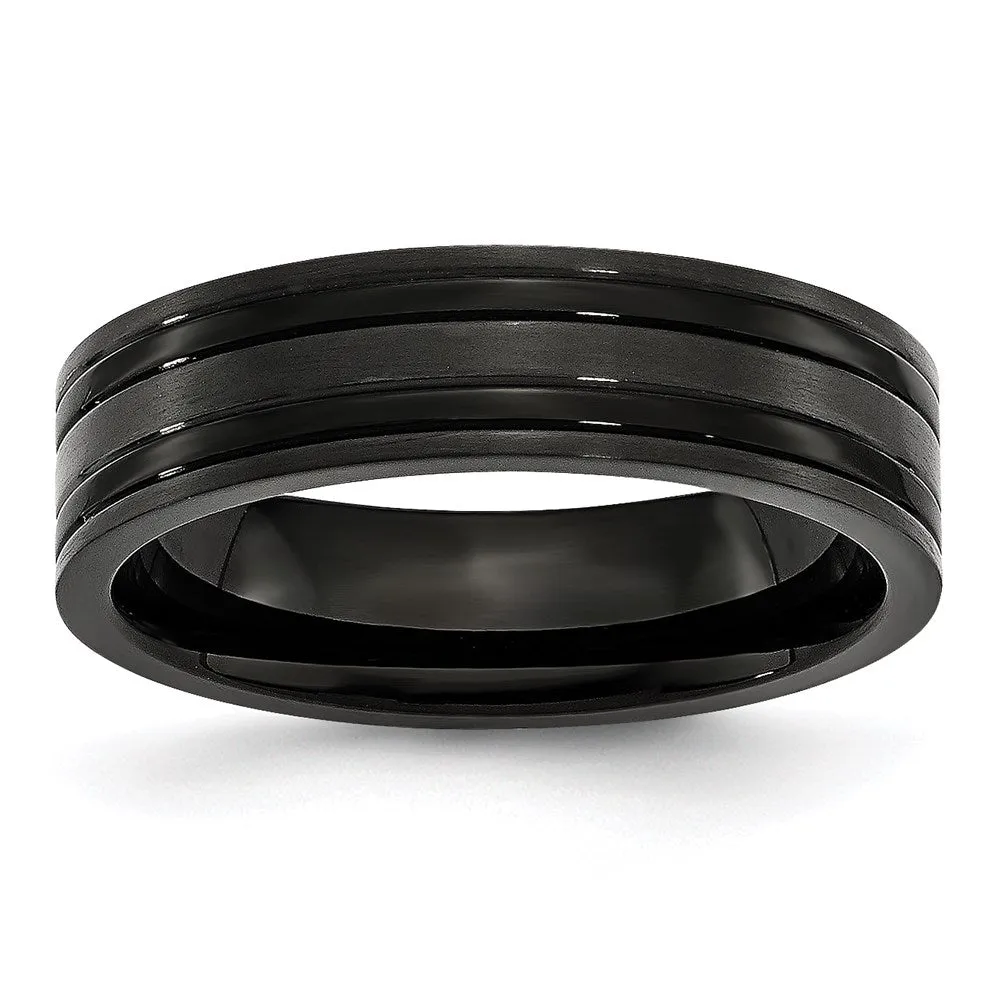 Titanium Grooved Black IP-plated 6mm Brushed and Polished Band | TB365 