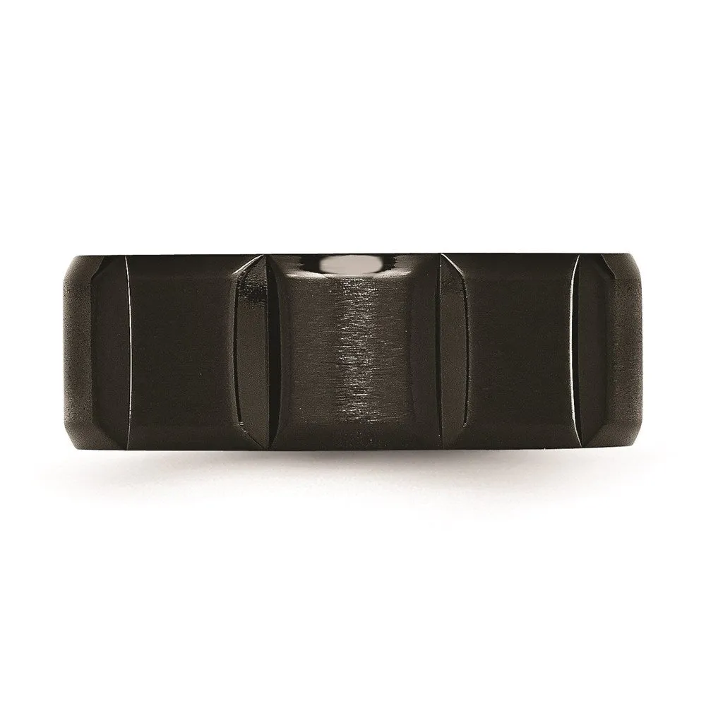 Titanium Grooved Black IP-plated 8mm Brushed and Polished Band | TB356