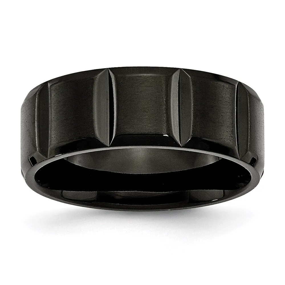 Titanium Grooved Black IP-plated 8mm Brushed and Polished Band | TB356 