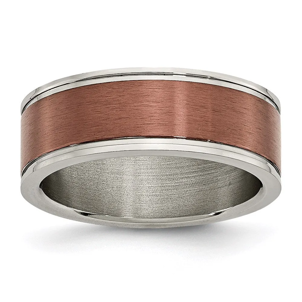 Titanium Grooved Edge 8mm Brown IP-plated Brushed/Polished Band | TB314 