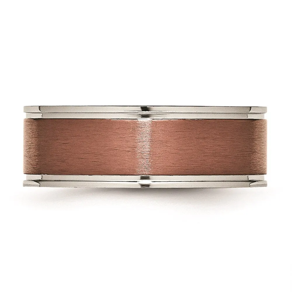 Titanium Grooved Edge 8mm Brown IP-plated Brushed/Polished Band | TB314