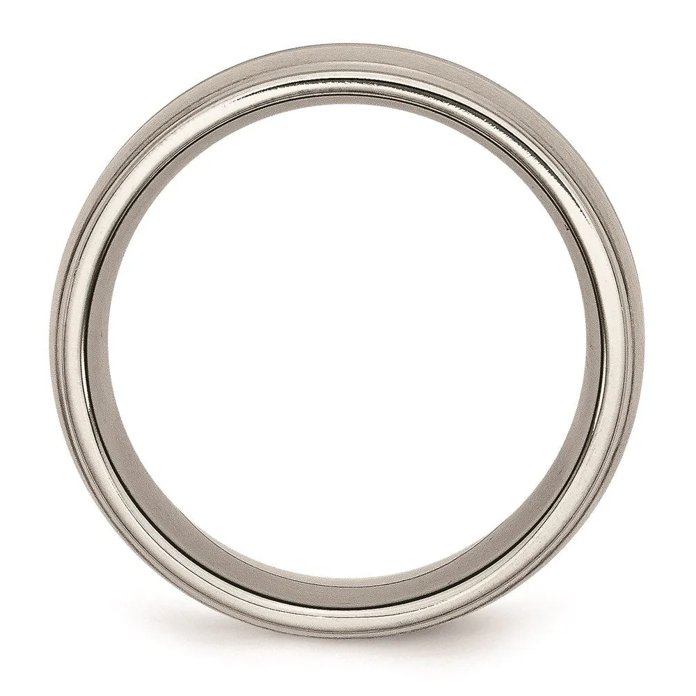 Titanium Grooved Ridged Edge 10mm Brushed and Polished Band | TB137