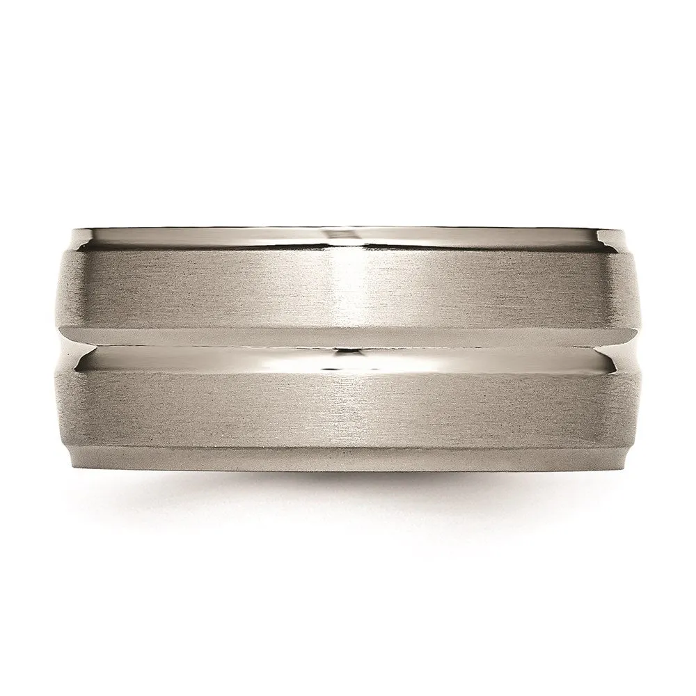 Titanium Grooved Ridged Edge 10mm Brushed and Polished Band | TB137