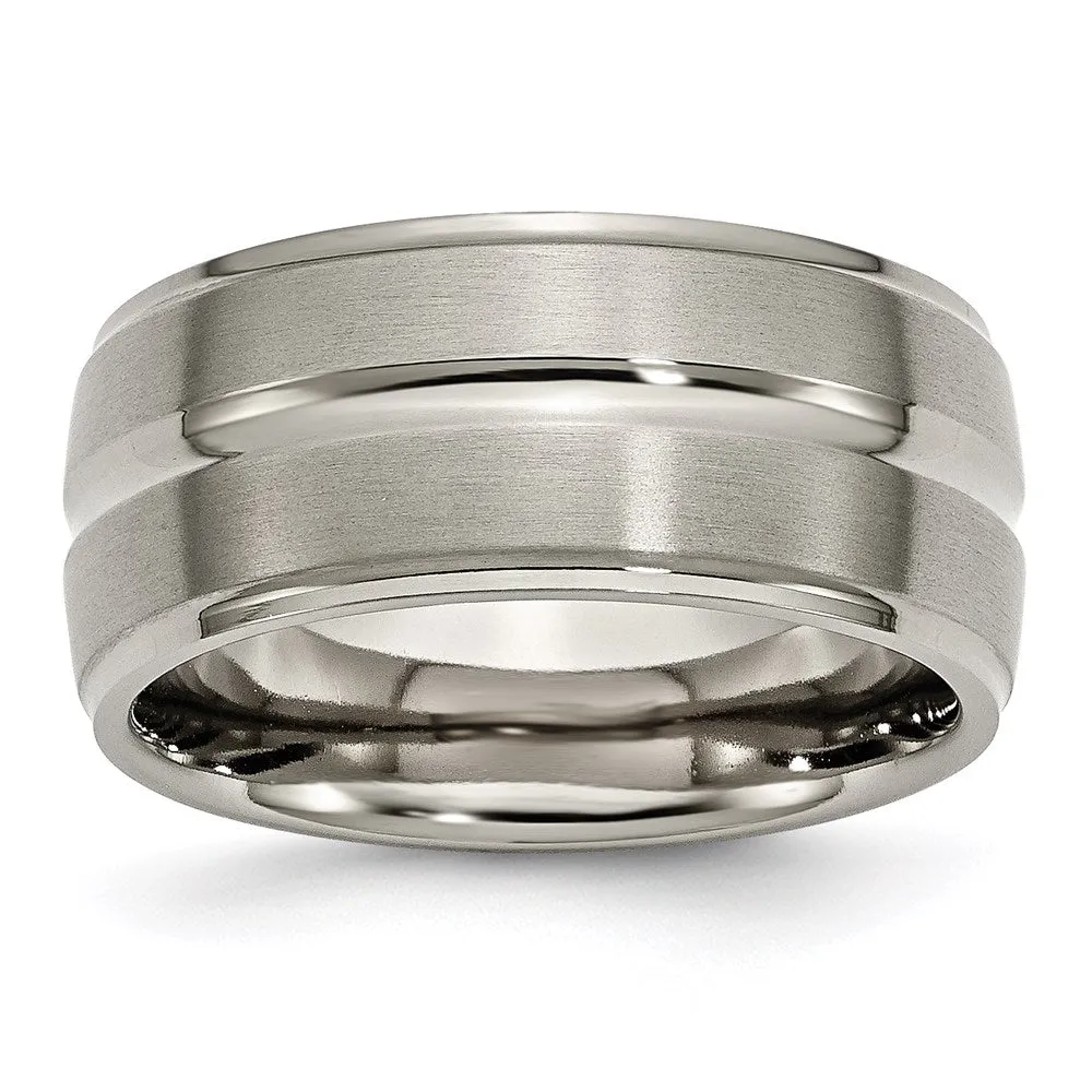 Titanium Grooved Ridged Edge 10mm Brushed and Polished Band | TB137