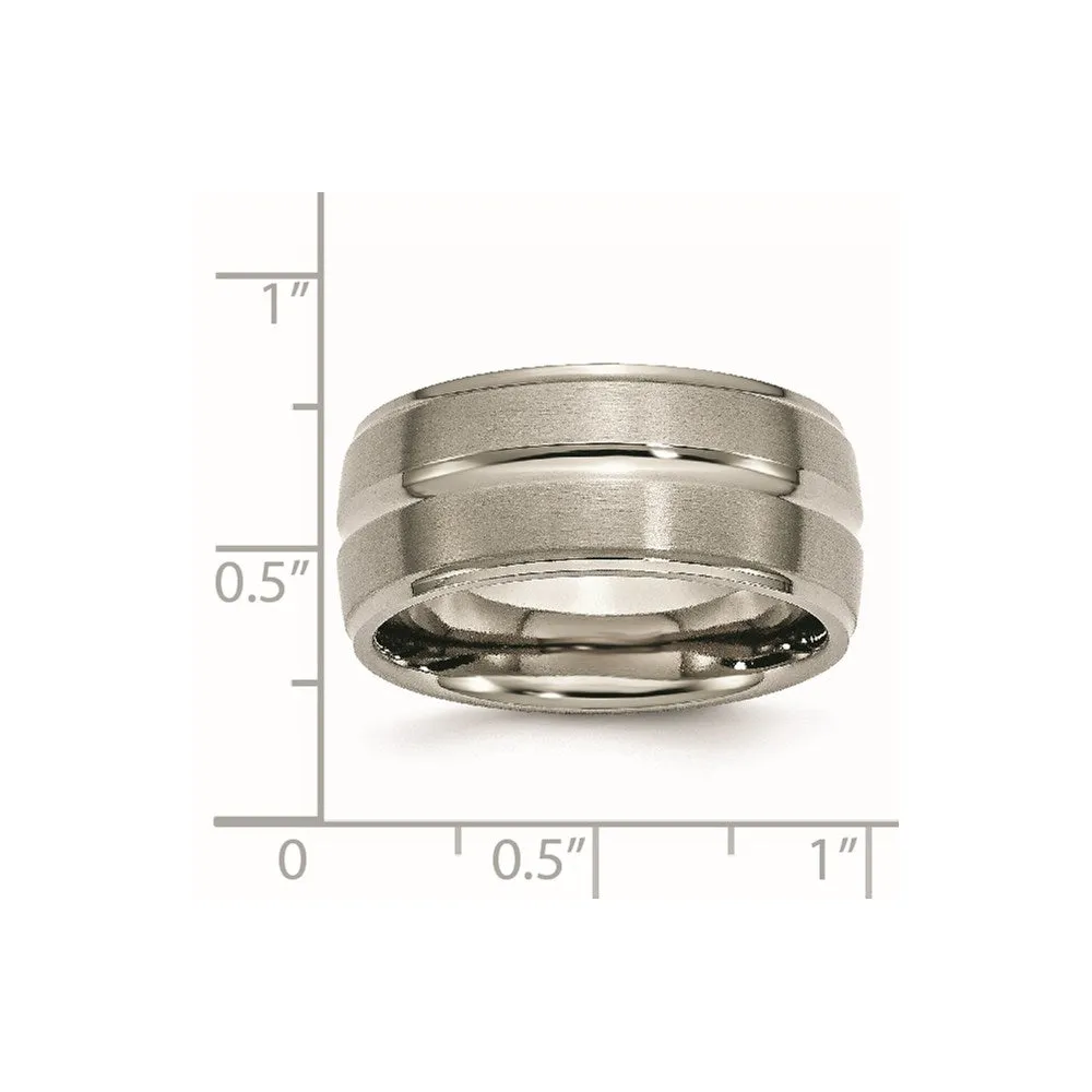 Titanium Grooved Ridged Edge 10mm Brushed and Polished Band | TB137