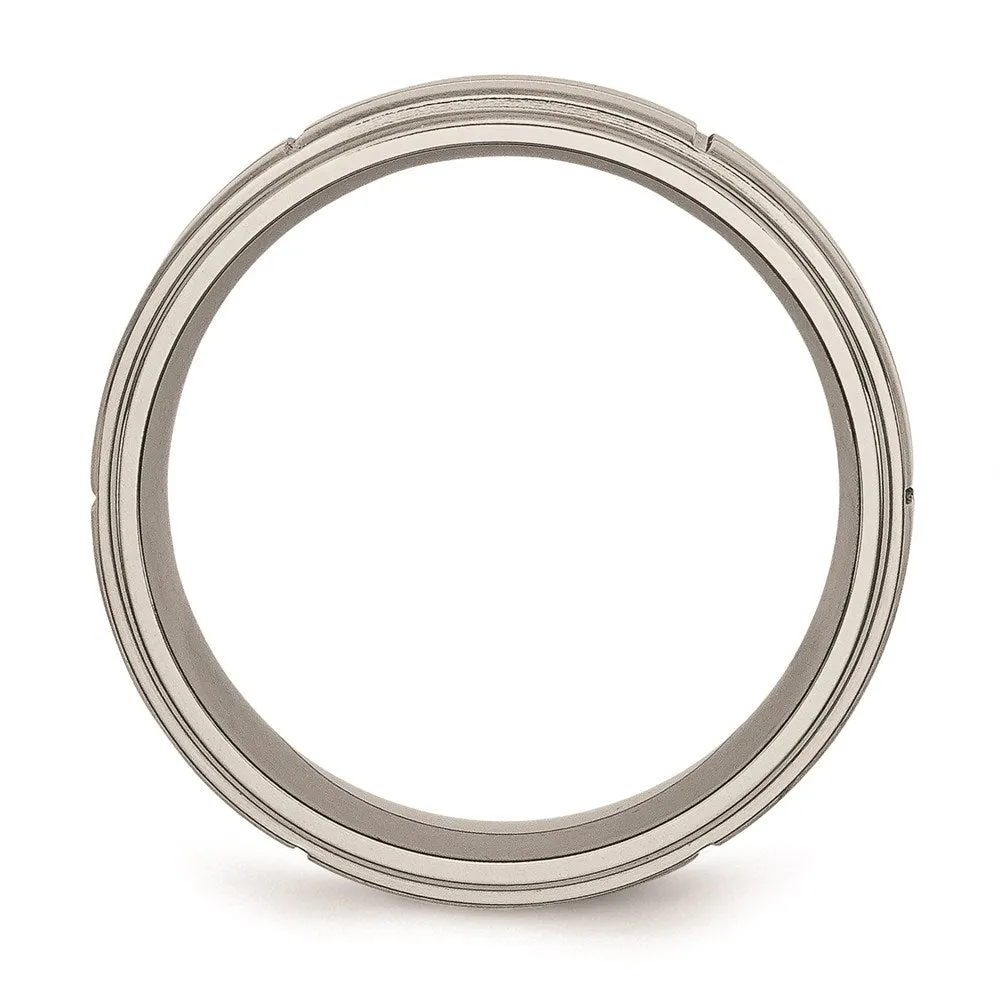 Titanium Grooved Ridged Edge 8mm Satin and Polished Band | TB187