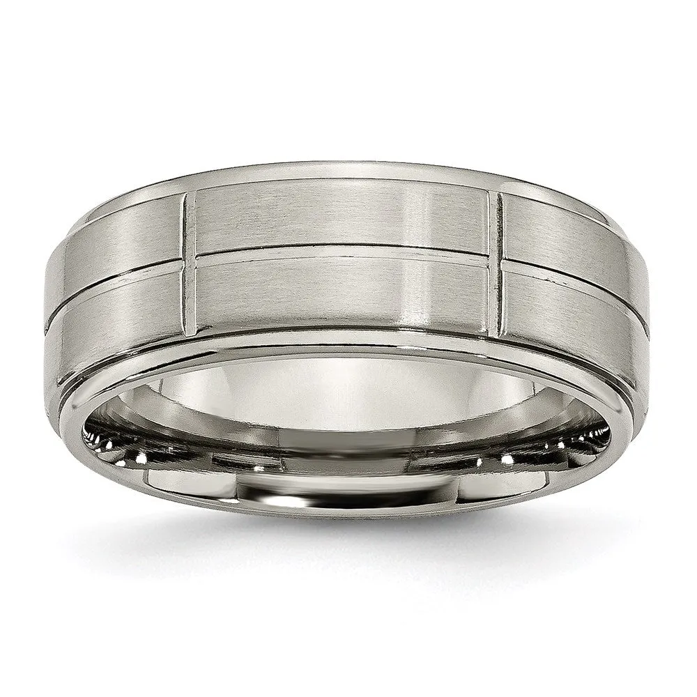 Titanium Grooved Ridged Edge 8mm Satin and Polished Band | TB187 