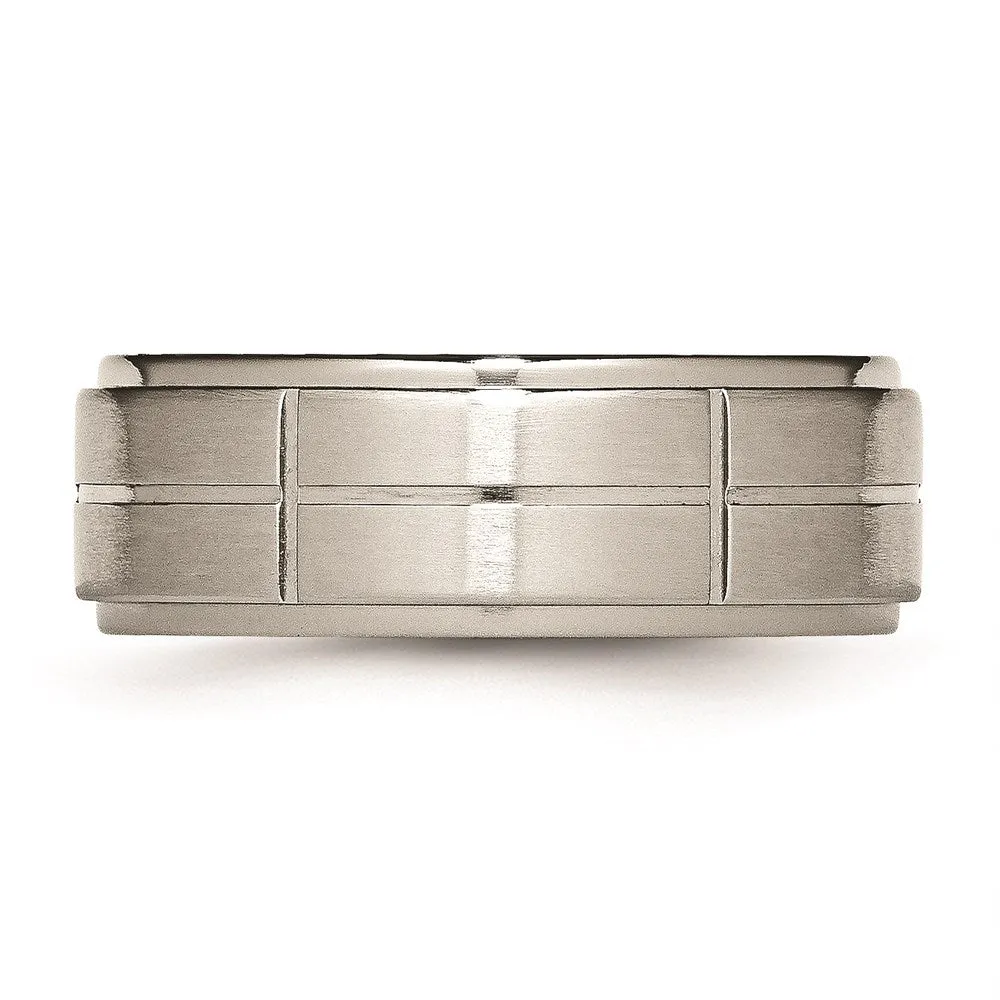 Titanium Grooved Ridged Edge 8mm Satin and Polished Band | TB187