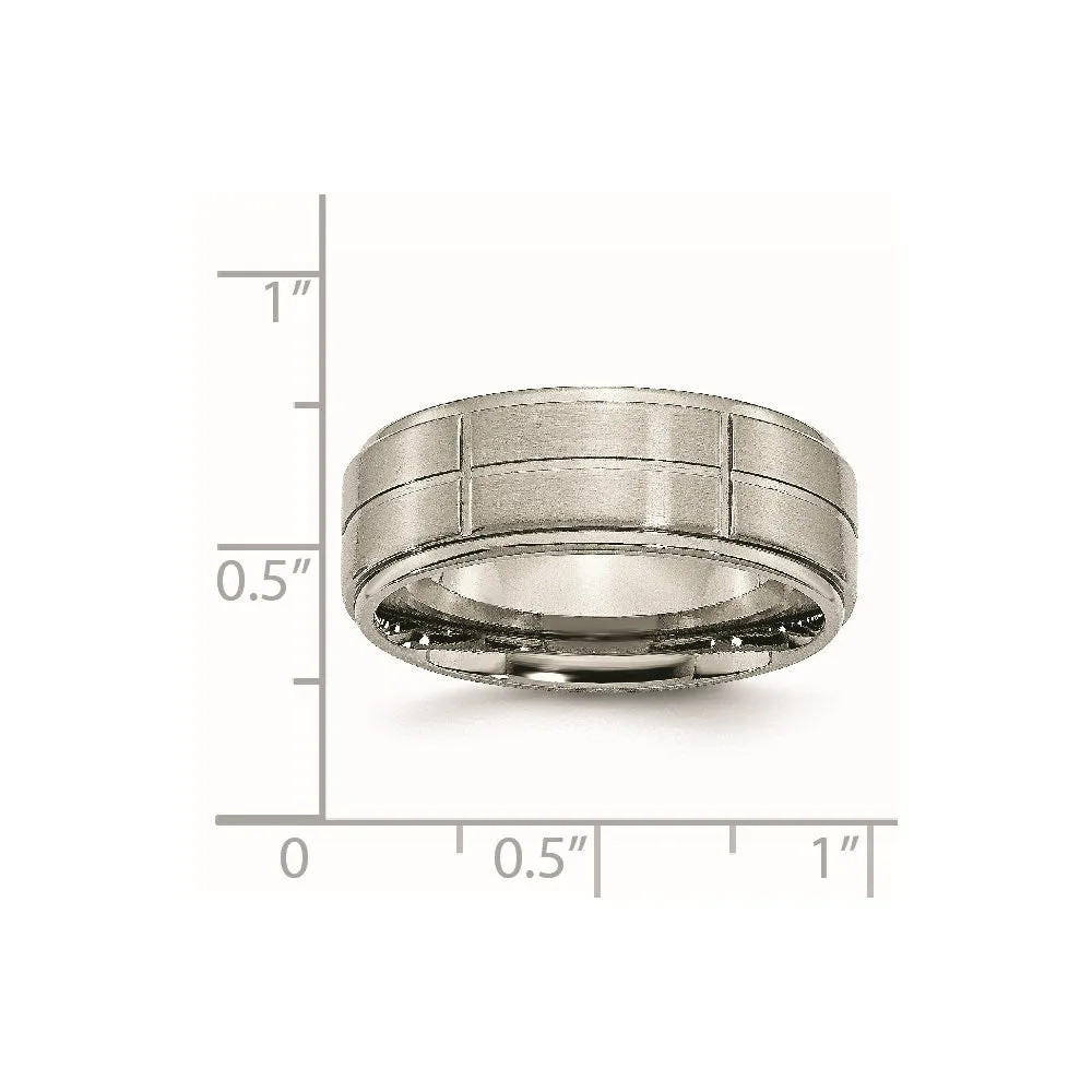 Titanium Grooved Ridged Edge 8mm Satin and Polished Band | TB187