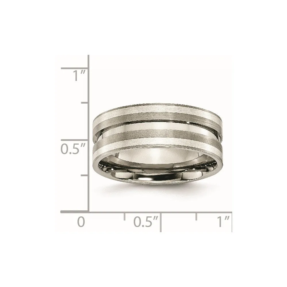 Titanium Grooved Sterling Silver Inlay 8mm Brushed Band | TB215