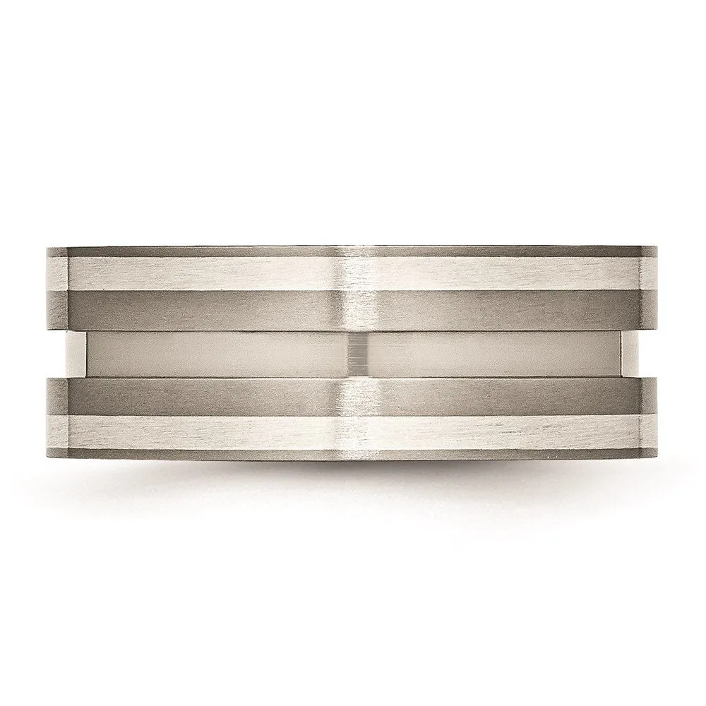 Titanium Grooved Sterling Silver Inlay 8mm Brushed Band | TB215