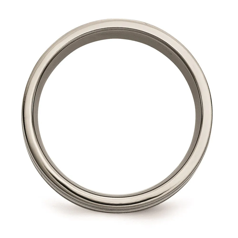 Titanium Grooved Sterling Silver Inlay 8mm Brushed Band | TB372
