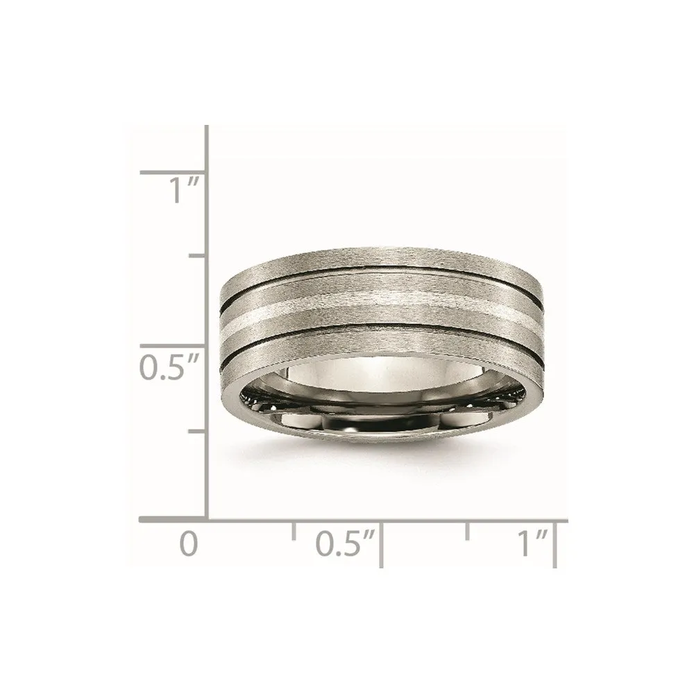 Titanium Grooved Sterling Silver Inlay 8mm Brushed Band | TB372