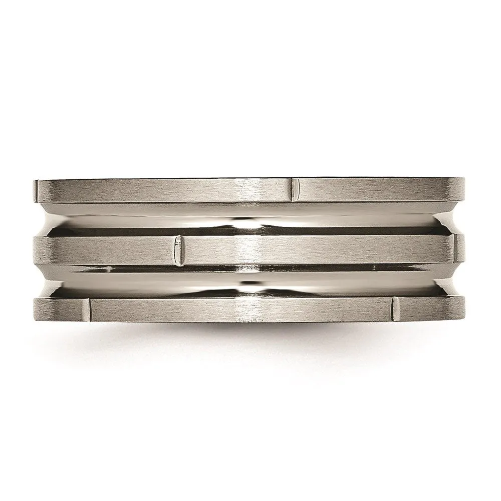 Titanium Notched & Grooved 8mm Polished/Satin Band | TB330