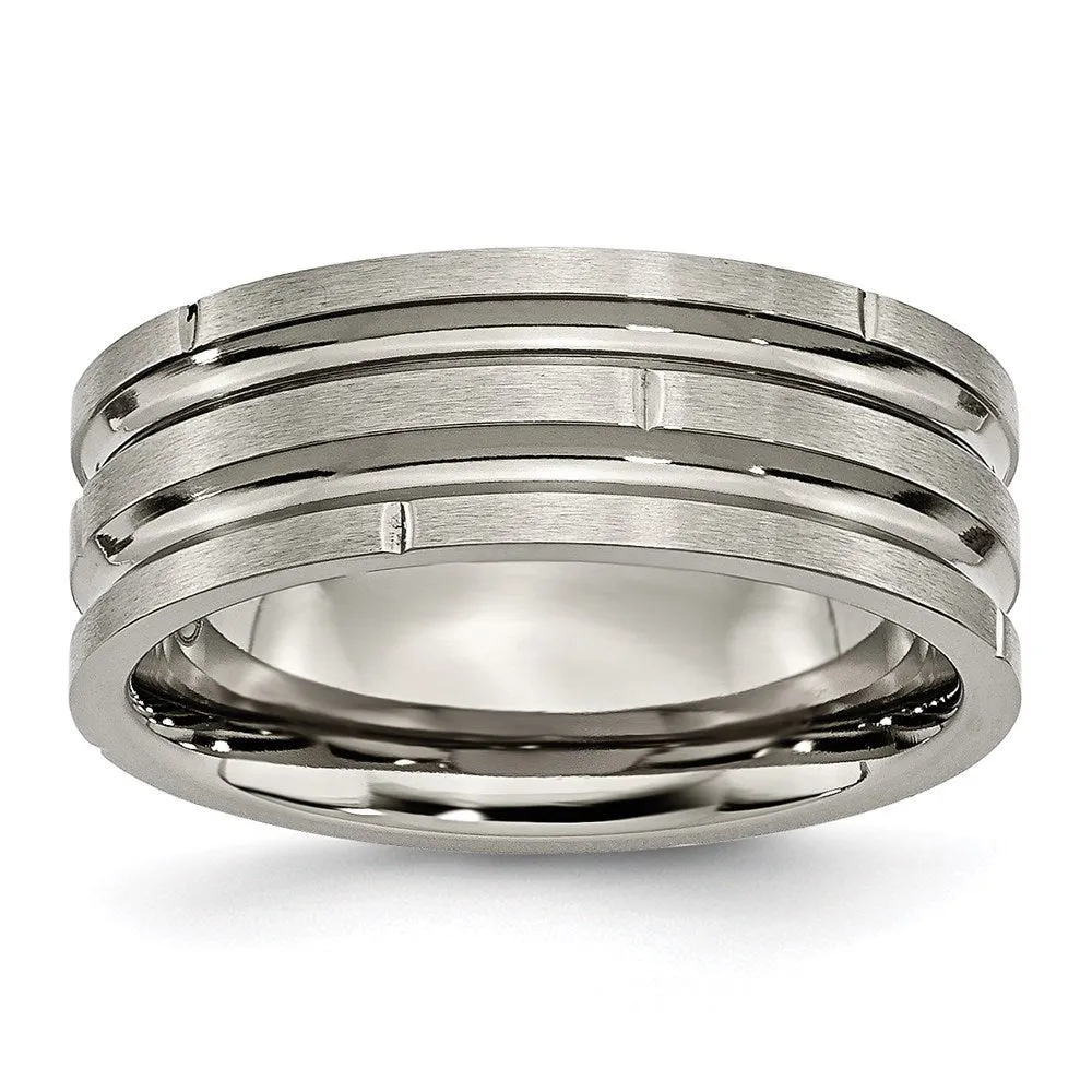 Titanium Notched & Grooved 8mm Polished/Satin Band | TB330