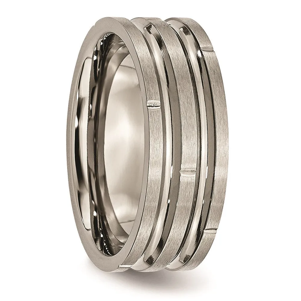 Titanium Notched & Grooved 8mm Polished/Satin Band | TB330