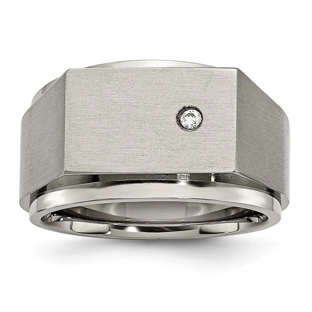 Titanium Polished and Brushed CZ Signet Ring | TB427