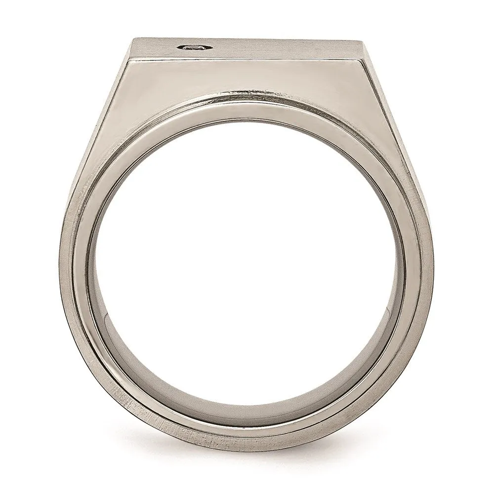Titanium Polished and Brushed CZ Signet Ring | TB427