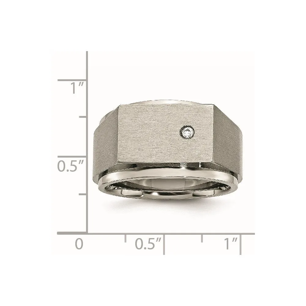 Titanium Polished and Brushed CZ Signet Ring | TB427