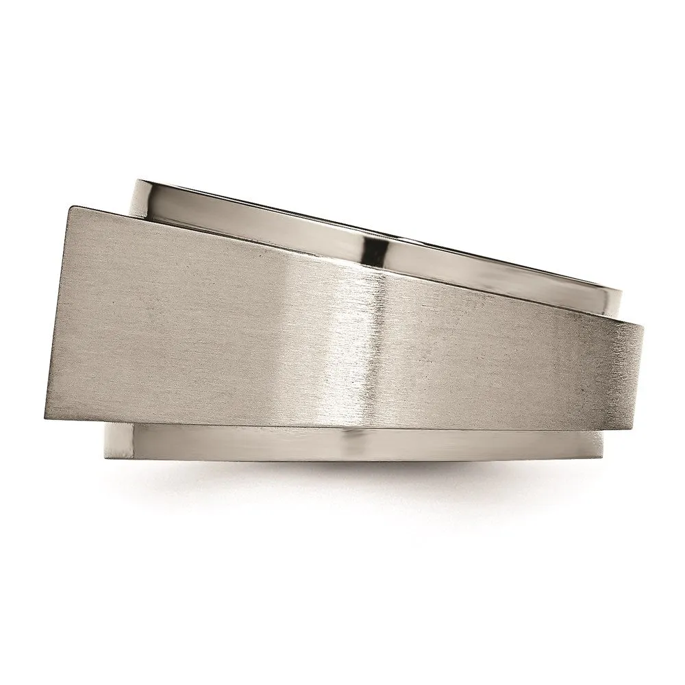 Titanium Polished and Brushed CZ Signet Ring | TB427