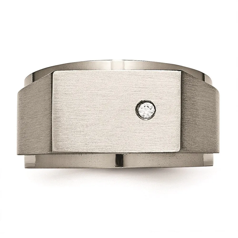 Titanium Polished and Brushed CZ Signet Ring | TB427