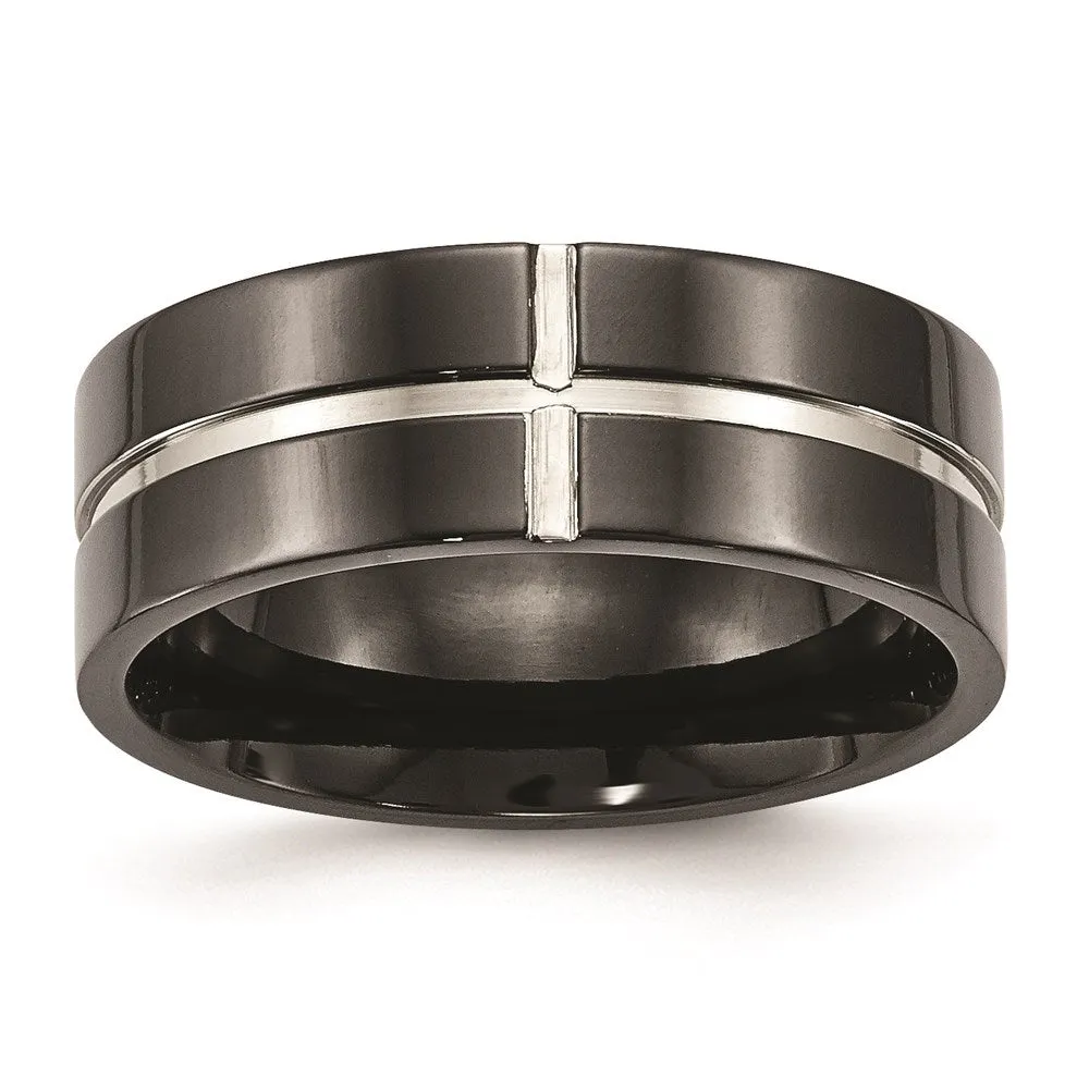 Titanium Polished Black IP Grooved Comfort Back Ring | TB475 