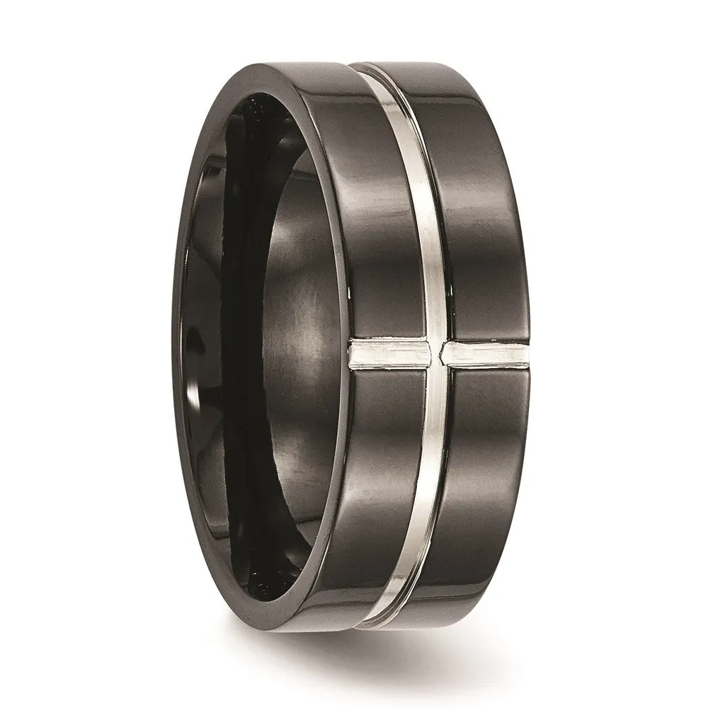 Titanium Polished Black IP Grooved Comfort Back Ring | TB475