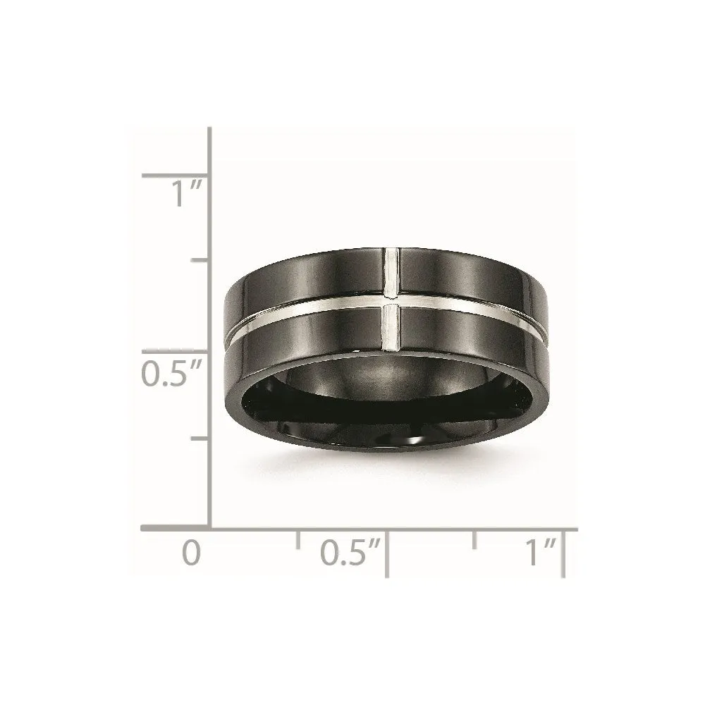 Titanium Polished Black IP Grooved Comfort Back Ring | TB475