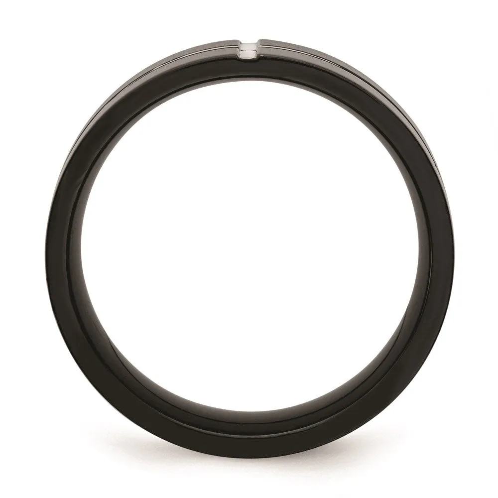 Titanium Polished Black IP Grooved Comfort Back Ring | TB475