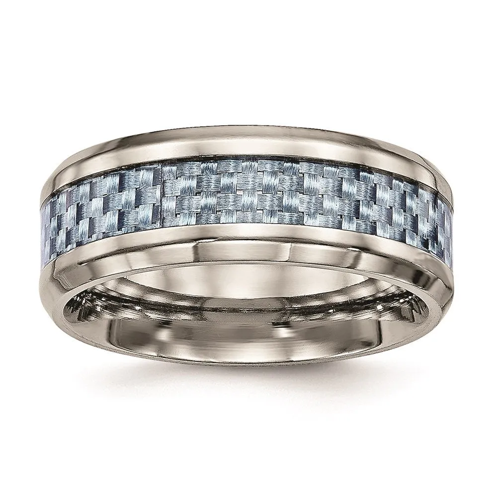 Titanium Polished Blue Carbon Fiber Inlay Ring | TB463 
