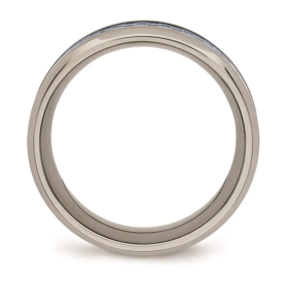 Titanium Polished Blue Carbon Fiber Inlay Ring | TB463