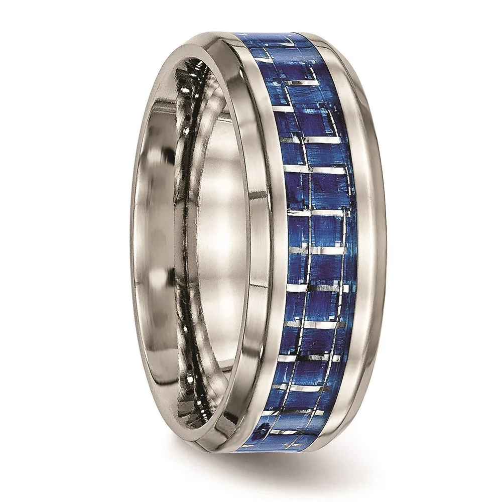 Titanium Polished Blue/White Carbon Fiber Inlay Ring | TB465