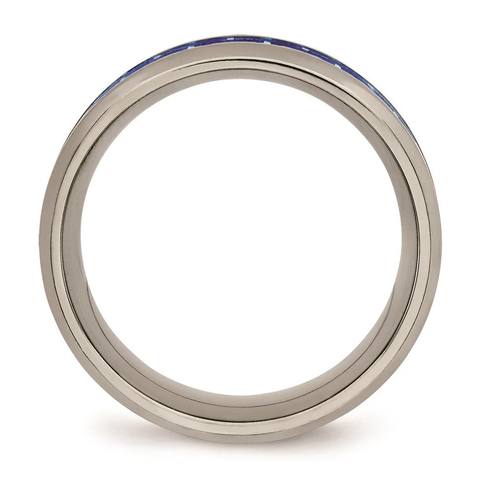 Titanium Polished Blue/White Carbon Fiber Inlay Ring | TB465