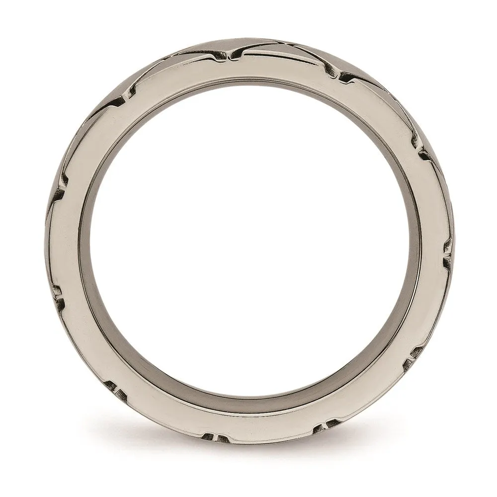 Titanium Polished Criss Cross Grooved Ring | TB484