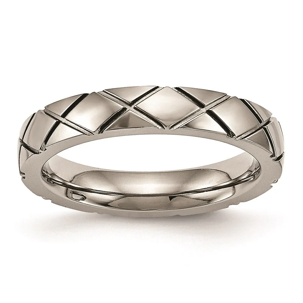 Titanium Polished Criss Cross Grooved Ring | TB484 