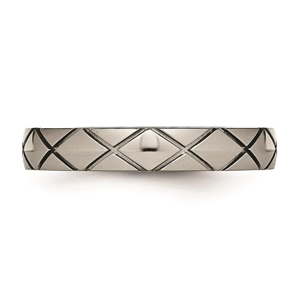 Titanium Polished Criss Cross Grooved Ring | TB484