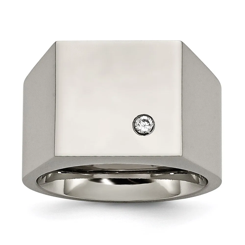 Titanium Polished CZ Signet Ring | TB426