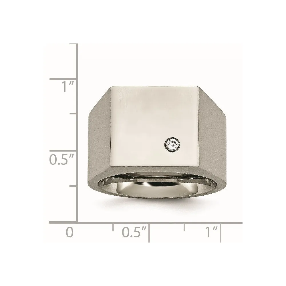 Titanium Polished CZ Signet Ring | TB426