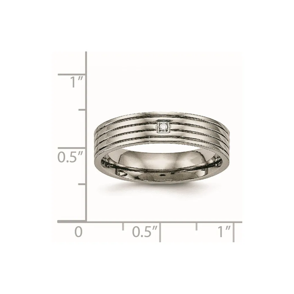 Titanium Polished Grooved Comfort Back CZ Ring | TB474