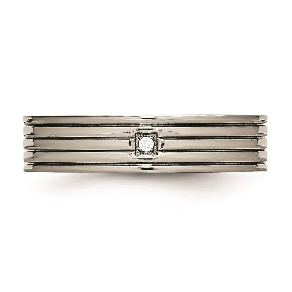 Titanium Polished Grooved Comfort Back CZ Ring | TB474