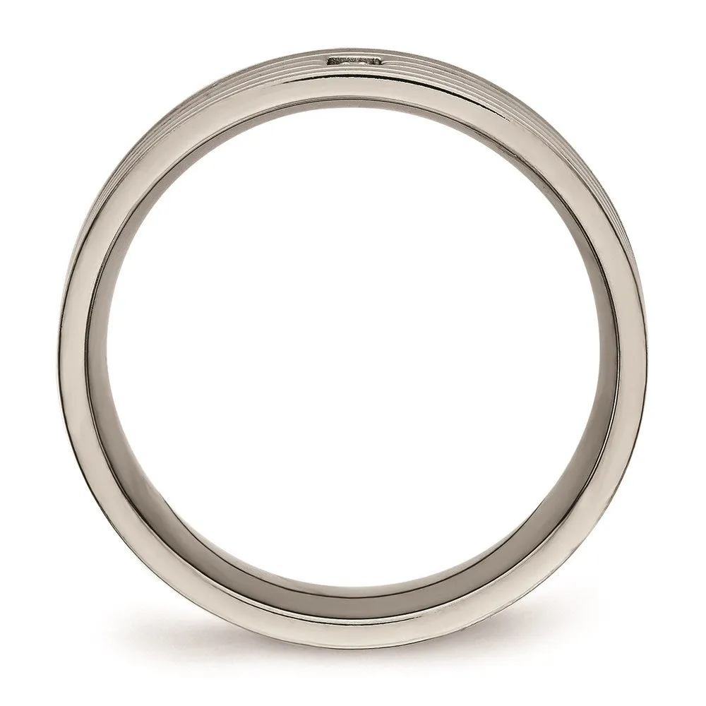 Titanium Polished Grooved Comfort Back CZ Ring | TB474