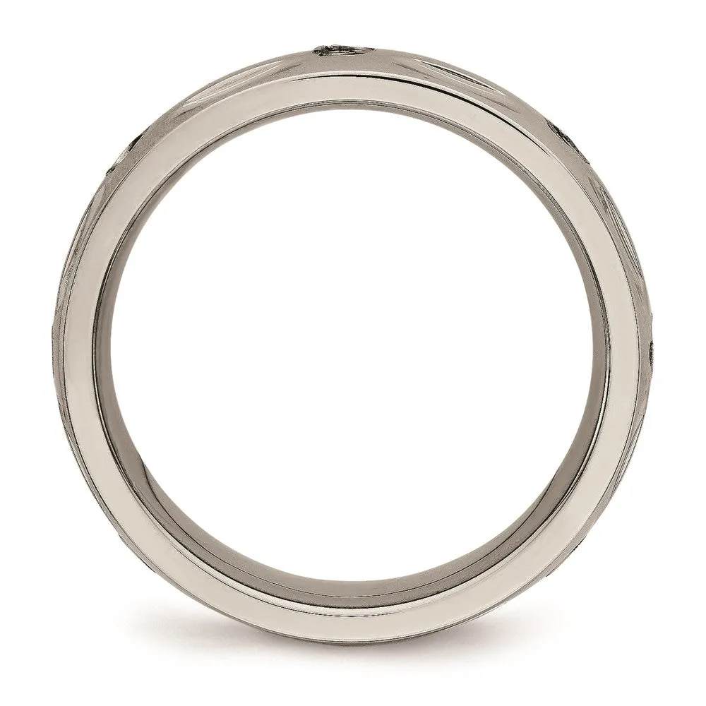 Titanium Polished Grooved CZ Ring | TB447