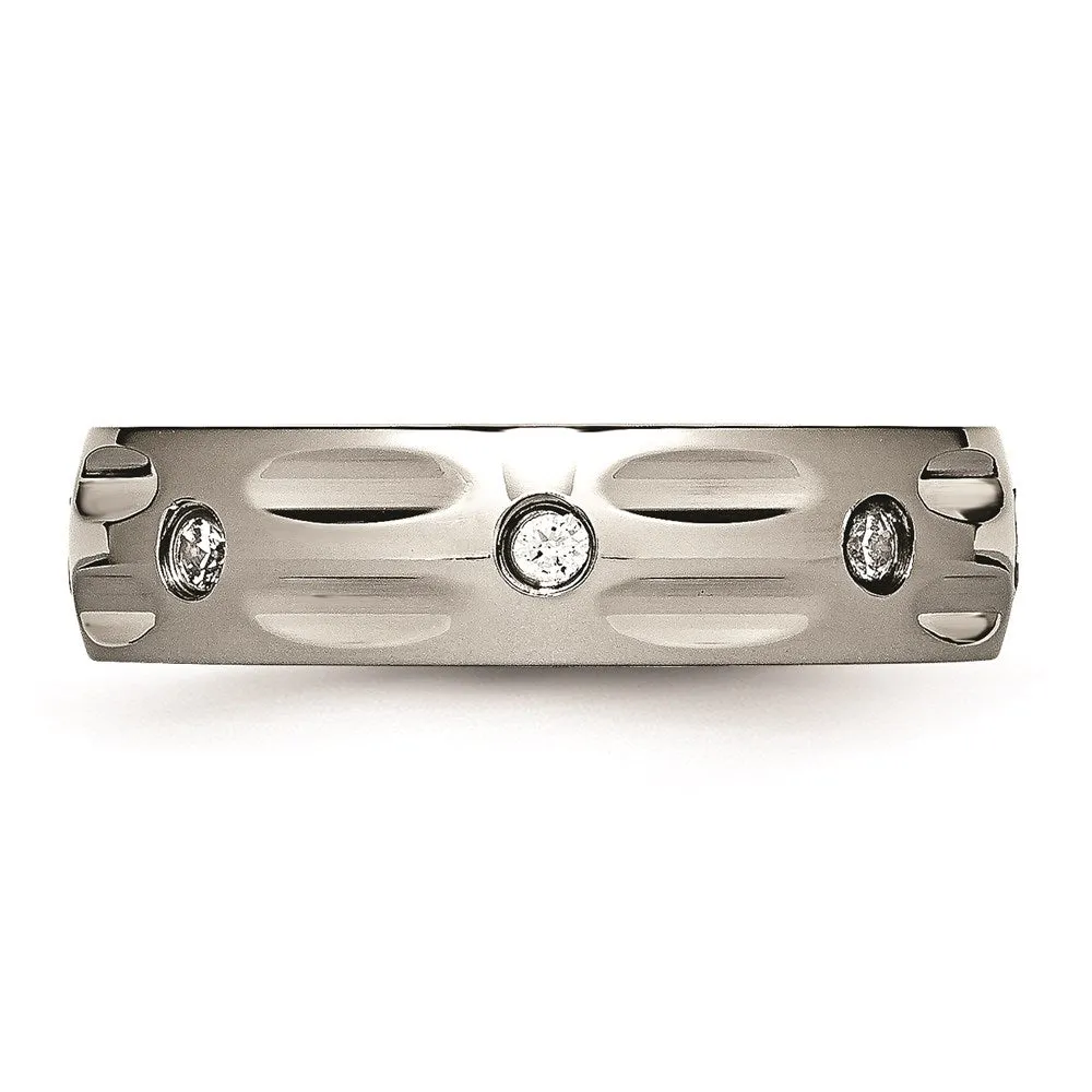 Titanium Polished Grooved CZ Ring | TB447
