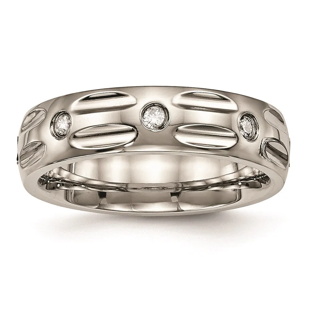 Titanium Polished Grooved CZ Ring | TB447