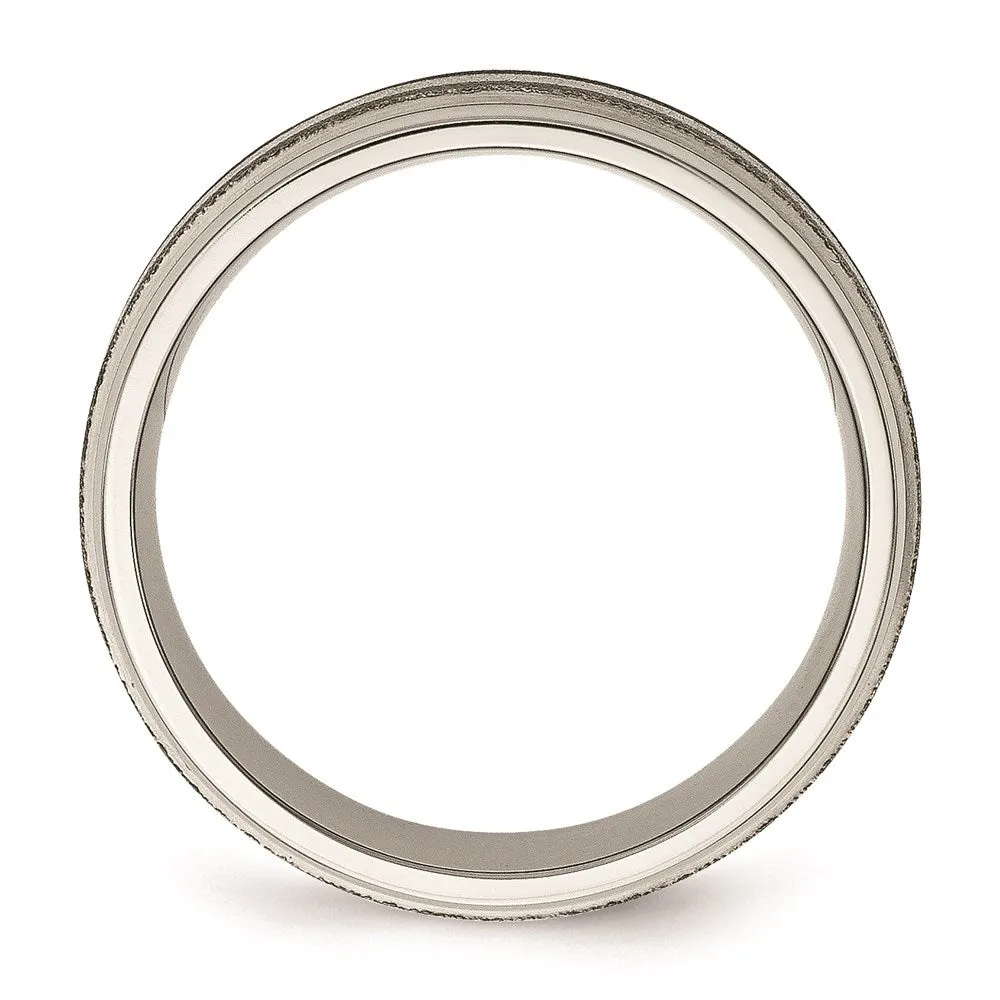 Titanium Polished /Stone Finish Center Grooved Edge Sterling Inlay Band | TB83